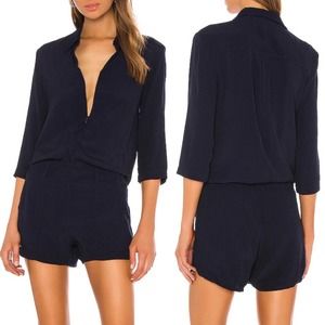 Monrow Women's Zip Up Romper in Dark Navy Blue, Large